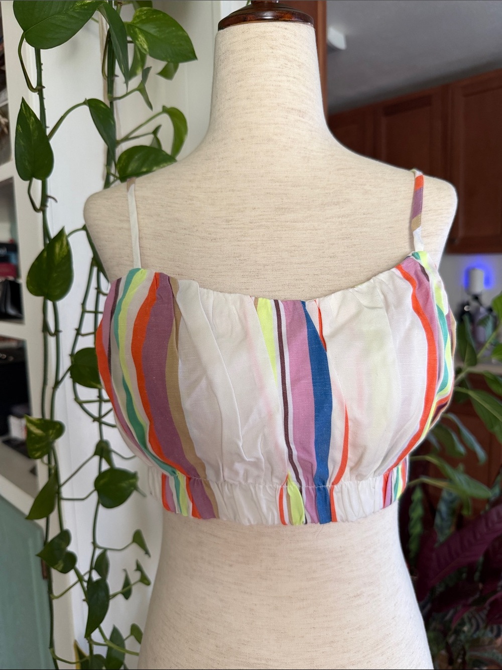 H&M x lemlem Multicolor Striped Cropped Cami Top - White, Pink, Blue, Orange